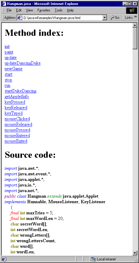 HTML Pretty-printed Screenshot of Hangman.java.xml